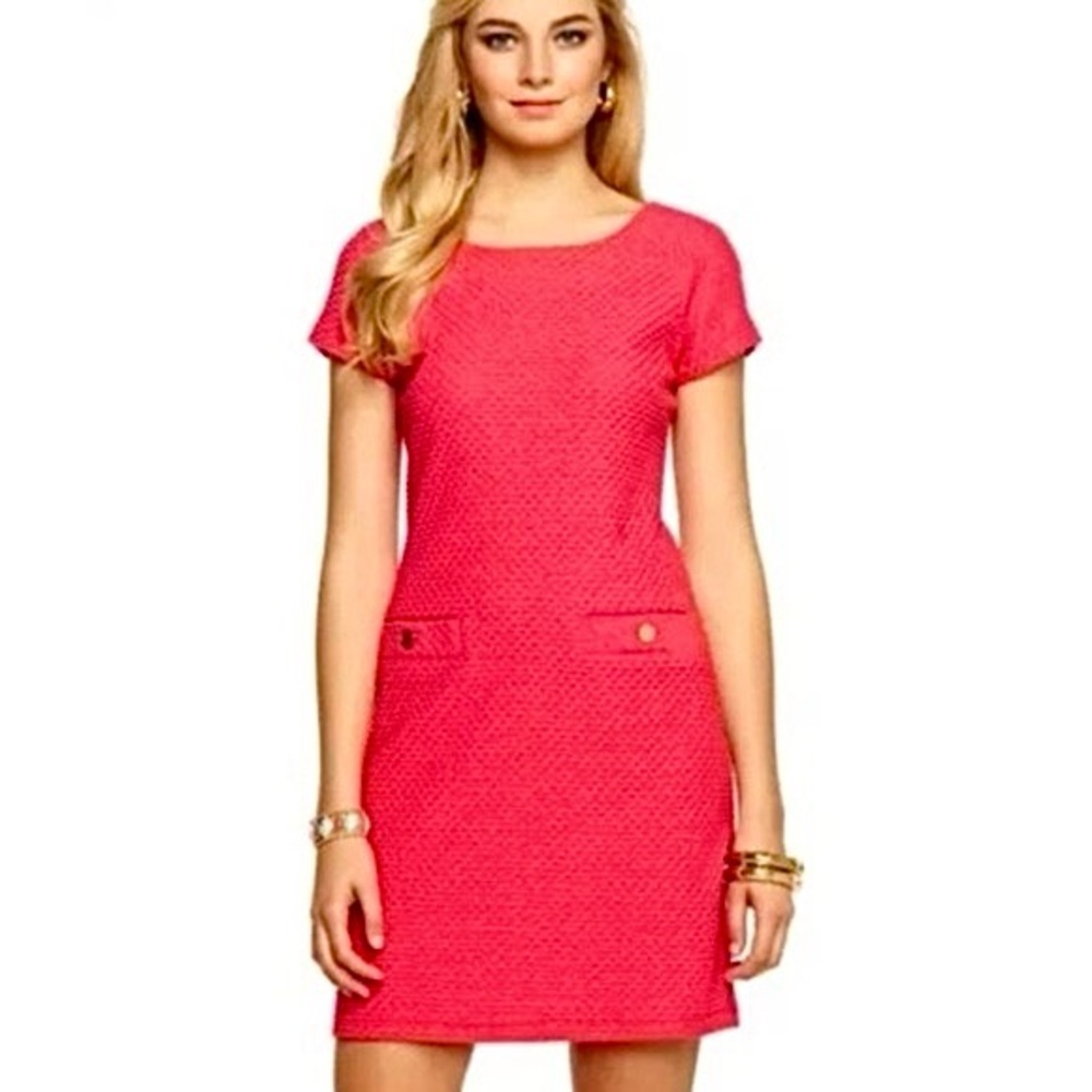 Lilly Pulitzer Coco Island Coral Pink Textured Knit Stretchy Mini Dress‎ Size M